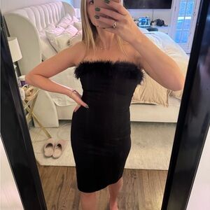 Reformation Black Strapless Midi Dress with Faux Fur Neckline  - Size 2